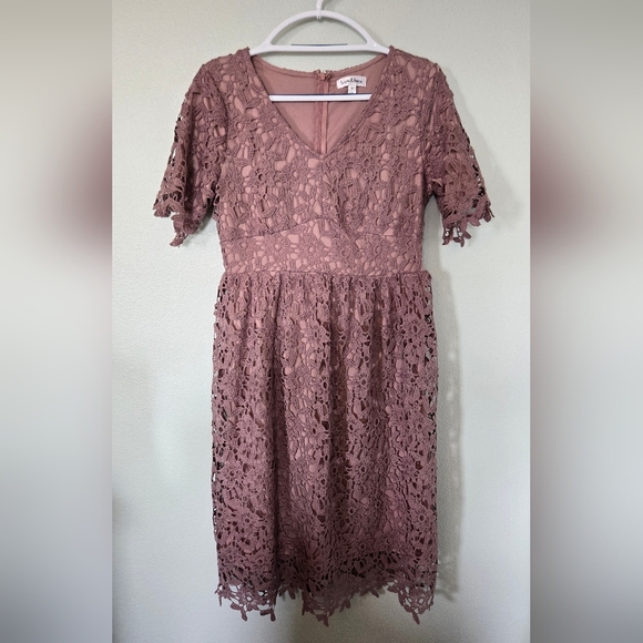 Wren & Ivory Mauve Lace Dress Size Medium - Picture 1 of 11